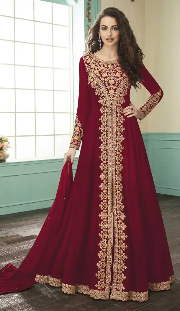 Chic Red Color Georgette Designer Long Pakistani Salwar Kameez -FZ6415236