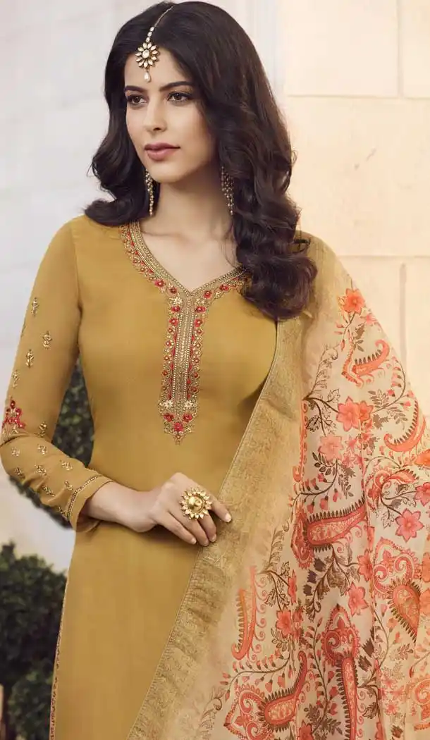 Unique Yellow Color Muslin Georgette Designer Lehenga Kameez -FZ6445247