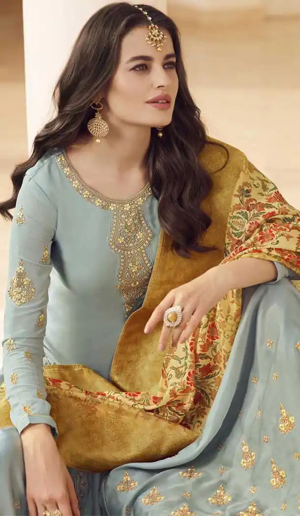 Bottel Green Color Muslin Georgette Designer Lehenga Kameez -FZ6445248