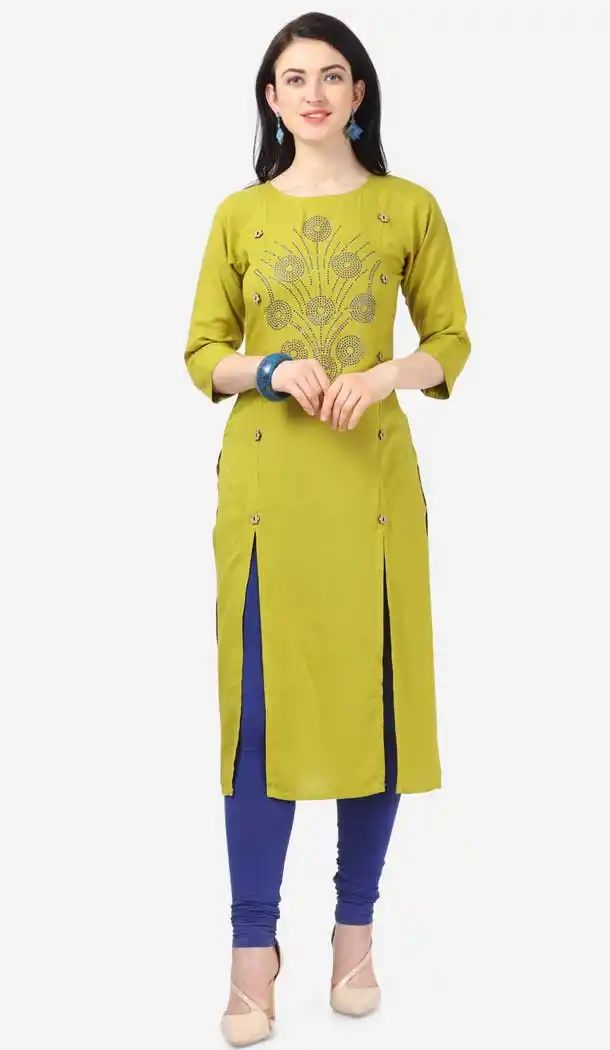 Fancy Lemon Color Heavy Rayon Designer Readymade Kurti -743792003