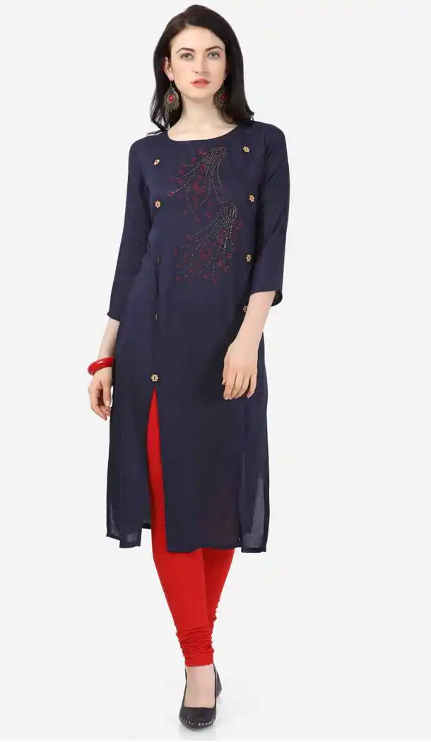 Ethnic Navy Blue Color Heavy Rayon Designer Readymade Kurti -743792004