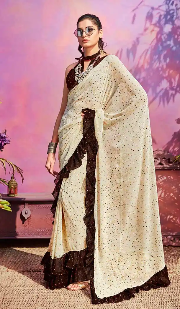 Tantalizing Cream Brown Color Georgette Casual Wear Saree Blouse -EV545771771