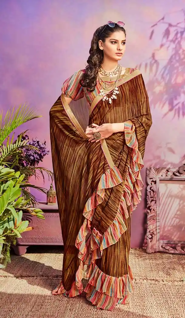 Captivating Brown Color Georgette Casual Wear Saree Blouse -EV545771775