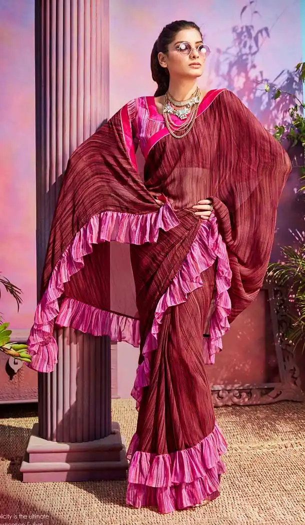 Gleaming Rani Color Georgette Casual Wear Saree Blouse -EV545771777