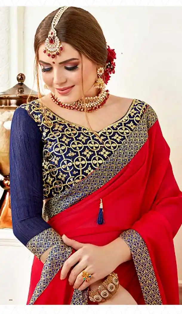 Majesty Red Color Georgette Casual Party Wear Saree Blouse -EV546871847