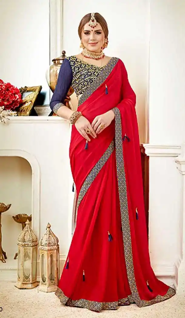 Majesty Red Color Georgette Casual Party Wear Saree Blouse -EV546871847