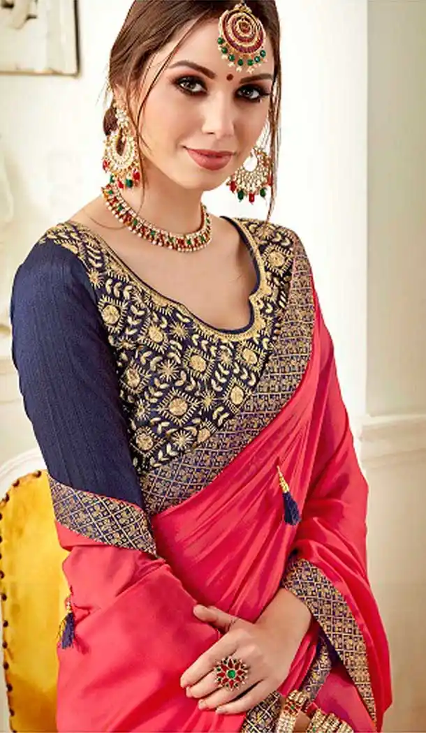 Scintillating Light Pink Color Georgette Casual Party Wear Saree Blouse -EV546871851