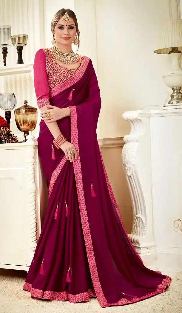 Chic Purple Color Georgette Casual Party Wear Saree Blouse -EV546871854