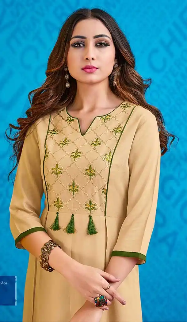 Light Yellow Color Rayon Designer Readymade Party Wear Kurti -EV546171798