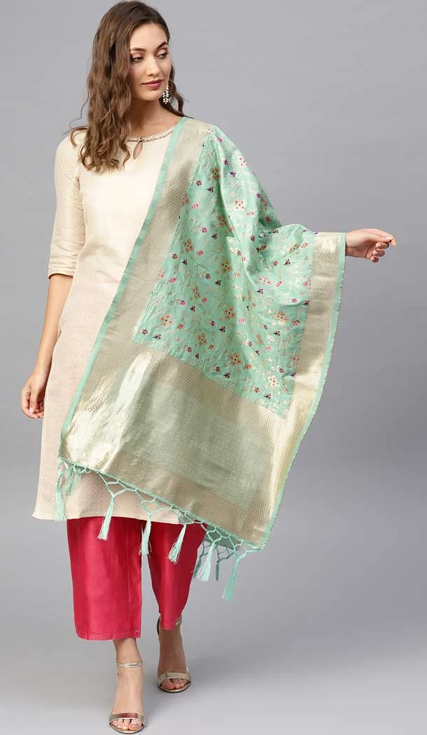 Chic Sea Green Color Banarasi Silk Designer Dupatta -743591912