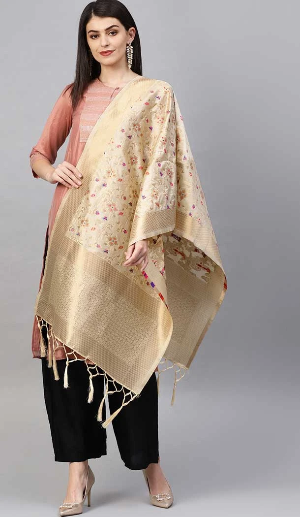 Pretty Beige Color Banarasi Silk Designer Dupatta -743591913