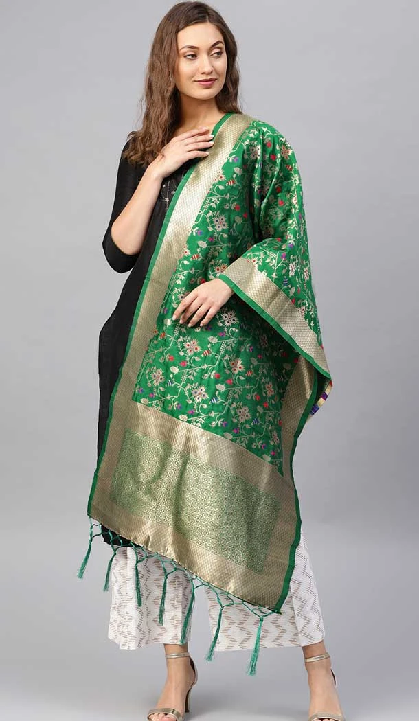 Splendorous Green Color Banarasi Silk Designer Dupatta -743591914