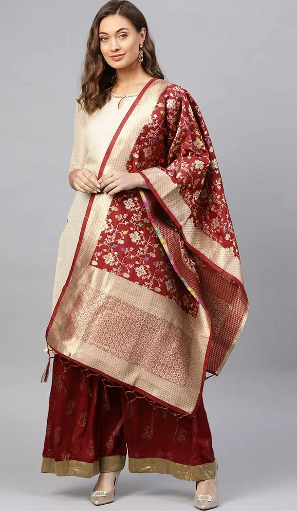 Maroon Color Banarasi Silk Designer Dupatta -743591916