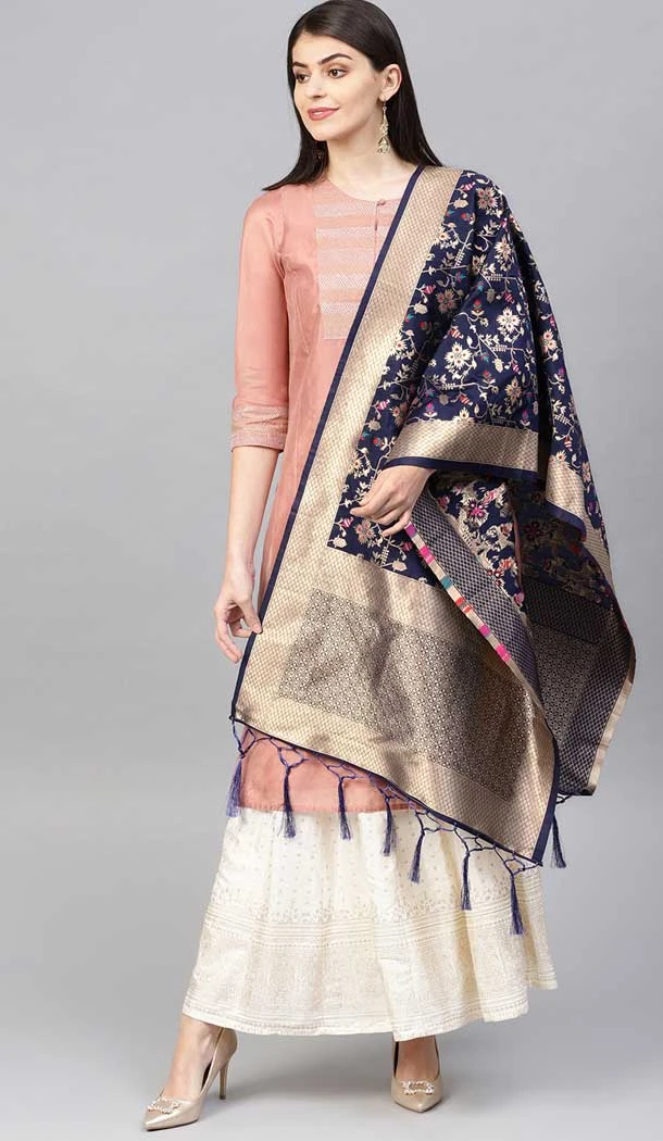 Navy Blue Color Banarasi Silk Designer Dupatta -743591918