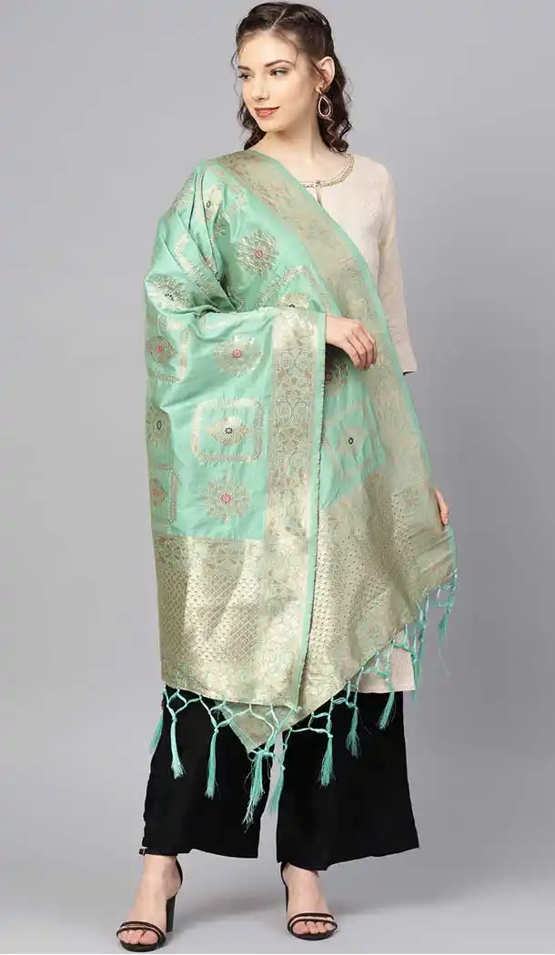 Captivating Rama Green Color Banarasi Silk Designer Dupatta -743591924