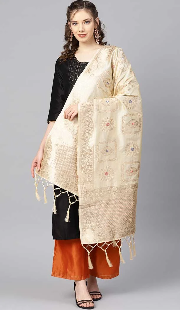 Stunningly Beige Color Banarasi Silk Designer Dupatta -743591925