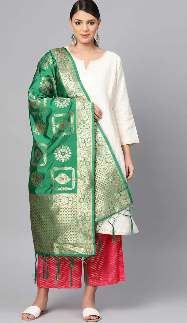 Green Color Banarasi Silk Designer Dupatta -743591926