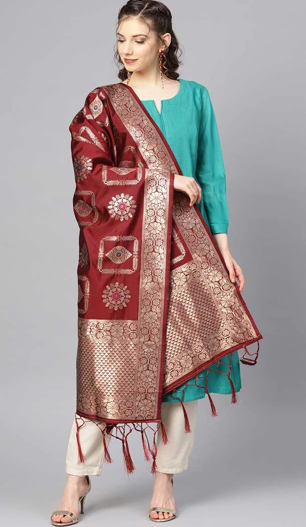 Unique Maroon Color Banarasi Silk Designer Dupatta -743591928