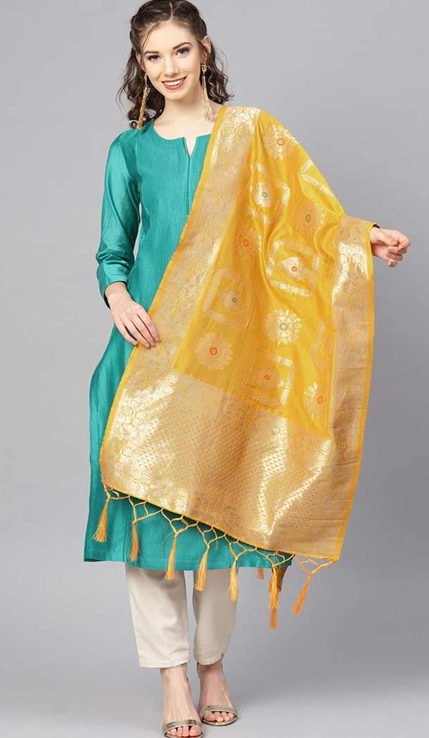 Fancy Yellow Color Banarasi Silk Designer Dupatta -743591929