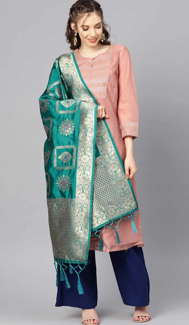 Gleaming Rama Green Color Banarasi Silk Designer Dupatta -743591932