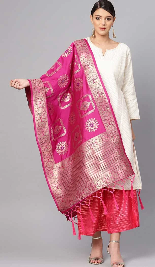 Ethnic Rani Pink Color Banarasi Silk Designer Dupatta -743591934