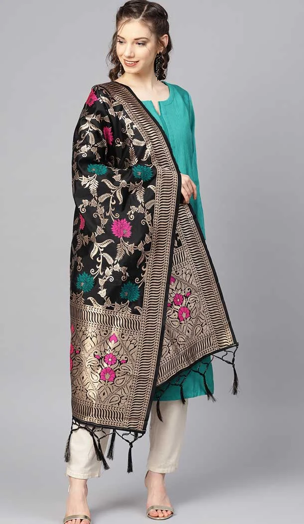 Sparkling Black Color Banarasi Silk Designer Dupatta -743591935