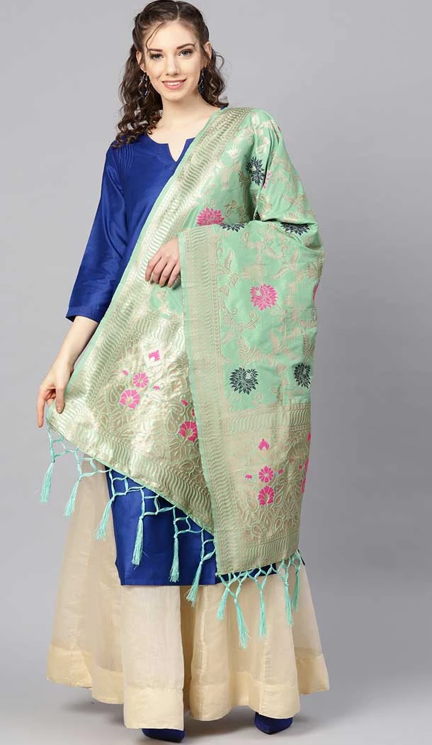 Pista Green Color Banarasi Silk Designer Dupatta -743591936