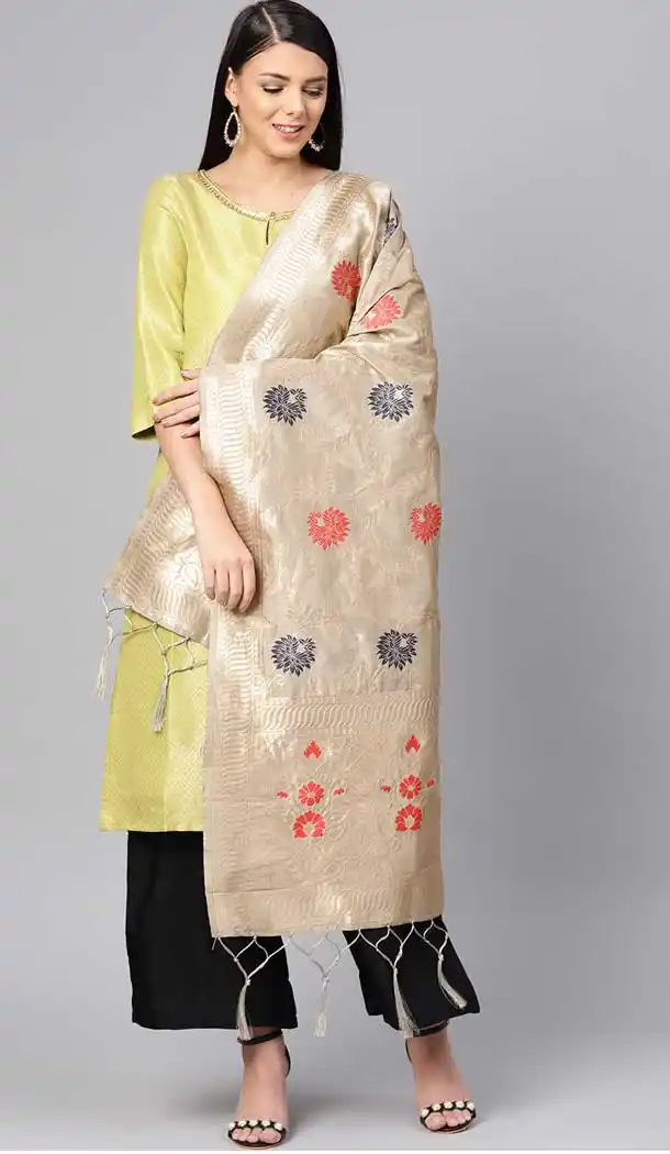 Ethnic Beige Color Banarasi Silk Designer Dupatta -743591939