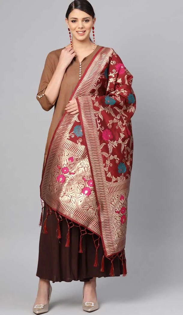 Exotic Maroon Color Banarasi Silk Designer Dupatta -743591940