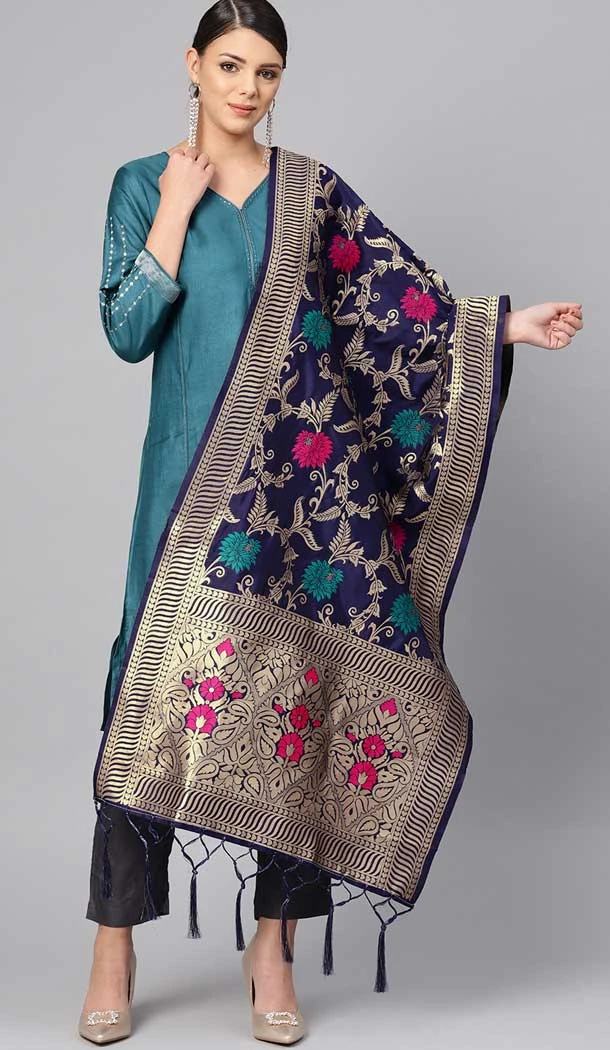 Majesty Blue Color Banarasi Silk Designer Dupatta -743591942