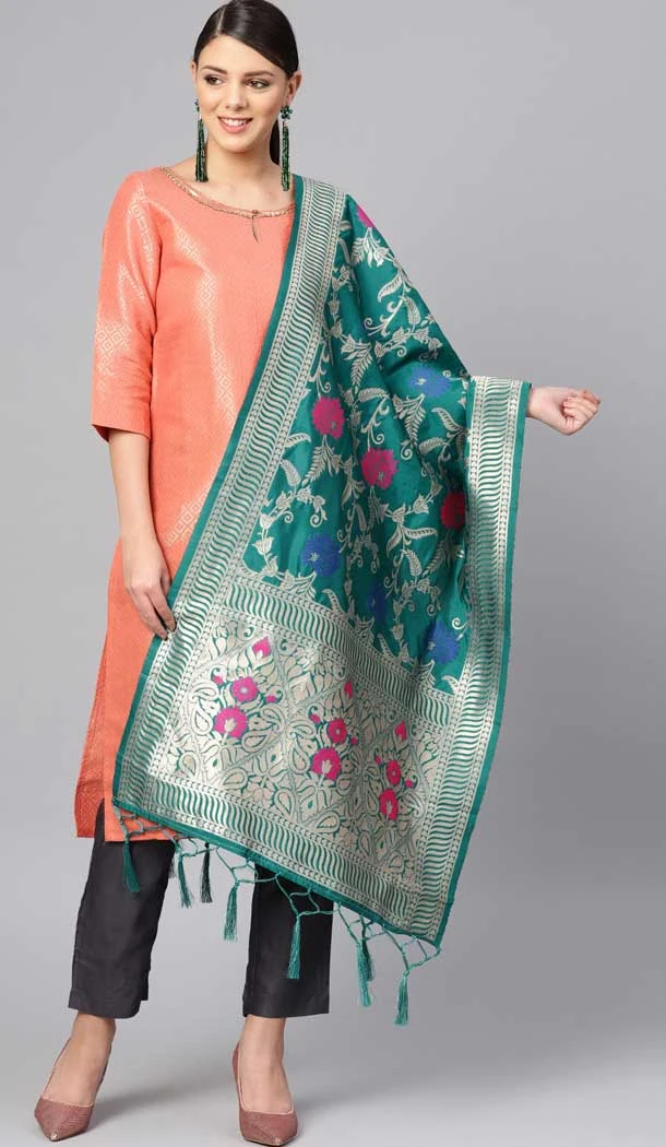 Enigmatic Rama Green Color Banarasi Silk Designer Dupatta -743591944