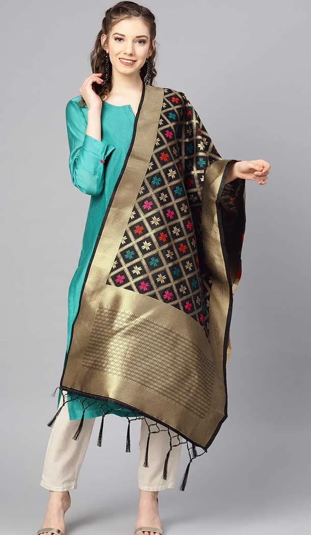Ravishing Black Color Banarasi Silk Designer Dupatta -743591947