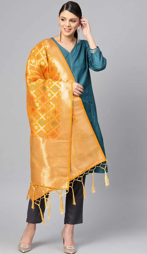 Classy Orange Color Banarasi Silk Designer Dupatta -743591952