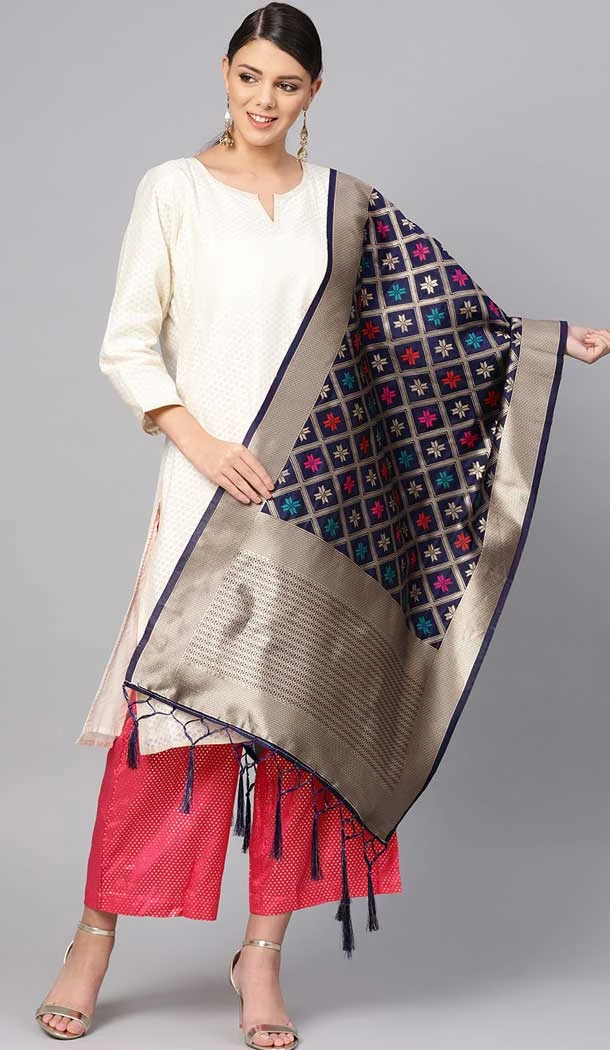 Elegant Navy Blue Color Banarasi Silk Designer Dupatta -743591953