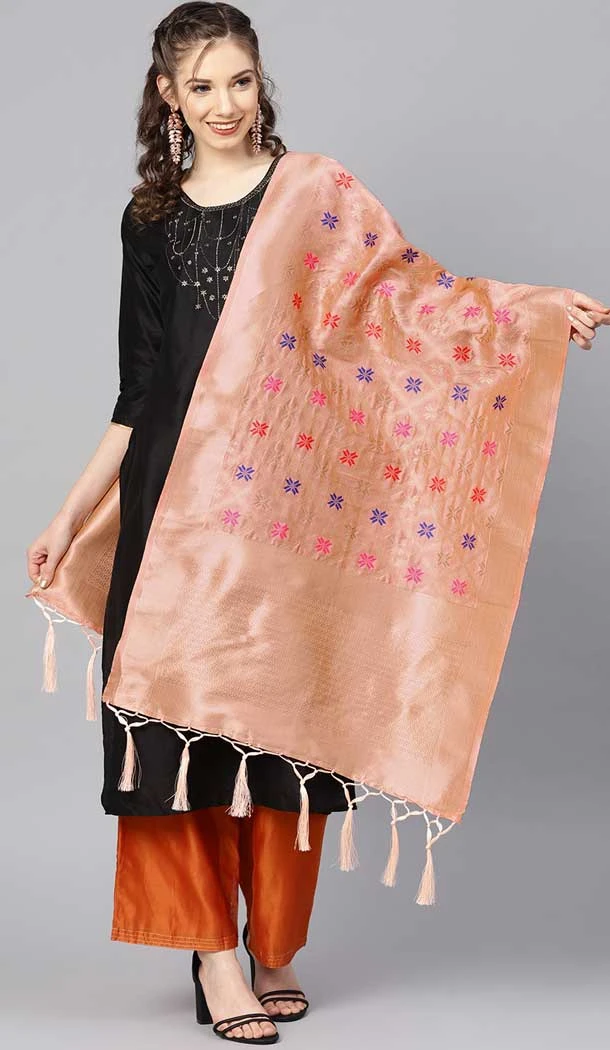 Marvelous Peach Color Banarasi Silk Designer Dupatta -743591954