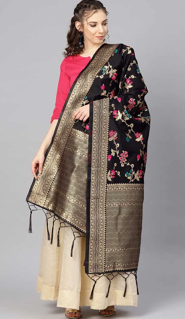 Melodic Black Color Banarasi Silk Designer Dupatta -743591958