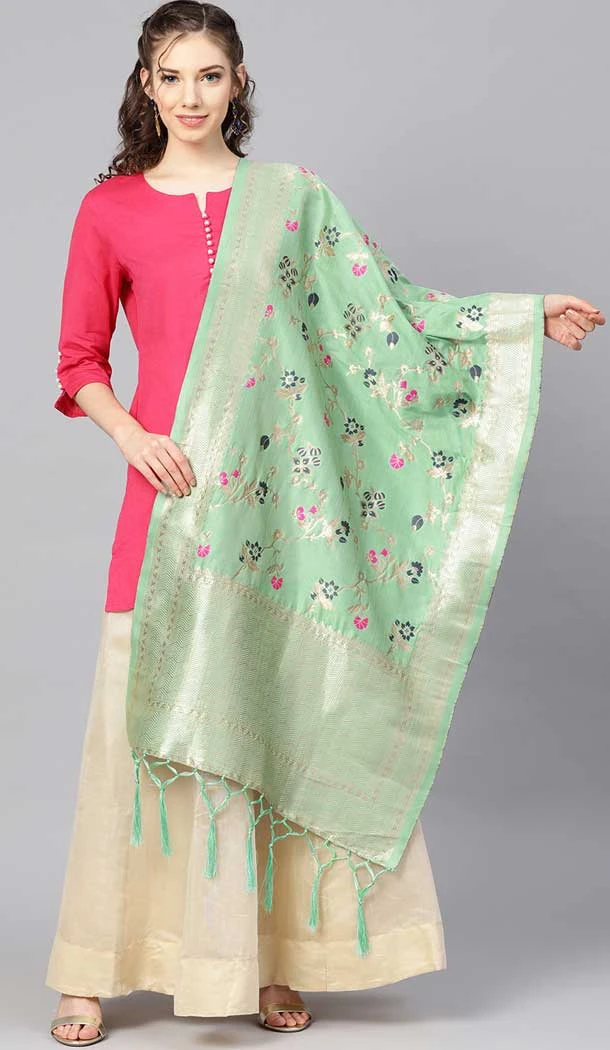 Adorable Pista Green Color Banarasi Silk Designer Dupatta -743591959