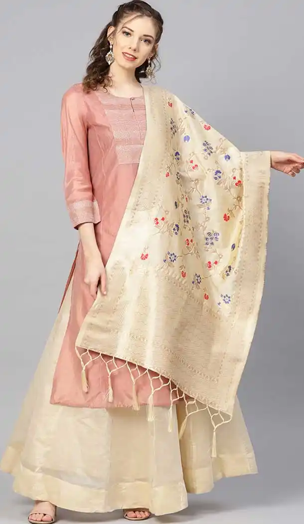 Captivating Cream Color Banarasi Silk Designer Dupatta -743591960