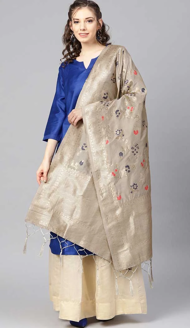 Ethnic Grey Color Banarasi Silk Designer Dupatta -743591962