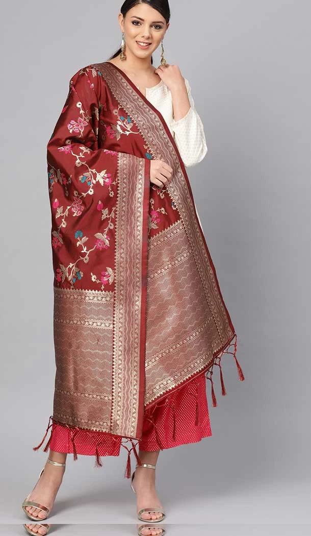Mesmerizing Maroon Color Banarasi Silk Designer Dupatta -743591963