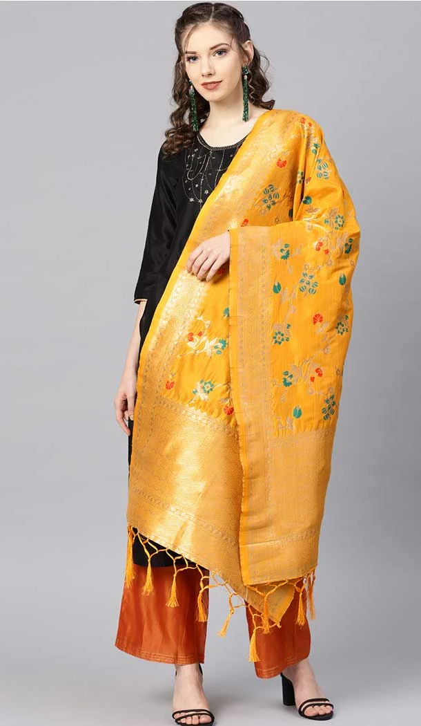 Alluring Yellow Color Banarasi Silk Designer Dupatta -743591964