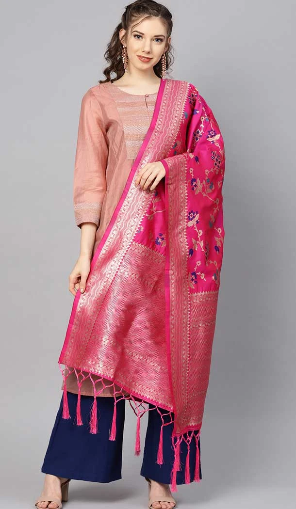 Exquisite Rani Pink Color Banarasi Silk Designer Dupatta -743591969