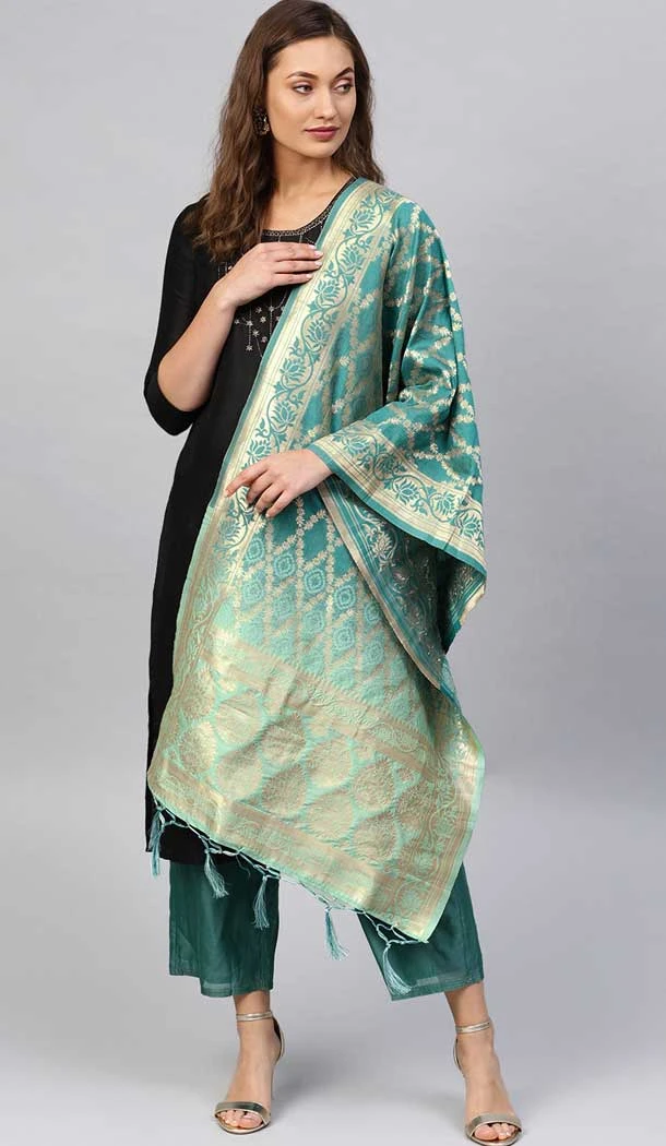 Ravishing Rama Green Color Banarasi Silk Designer Dupatta -743591970