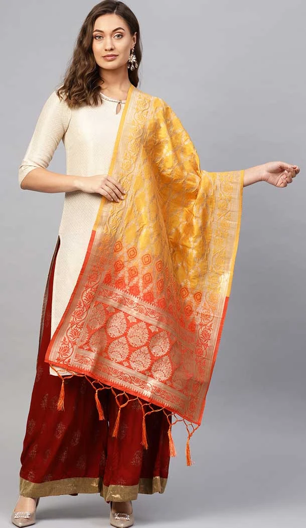 Dazzling diva Multi Color Banarasi Silk Designer Dupatta -743591977