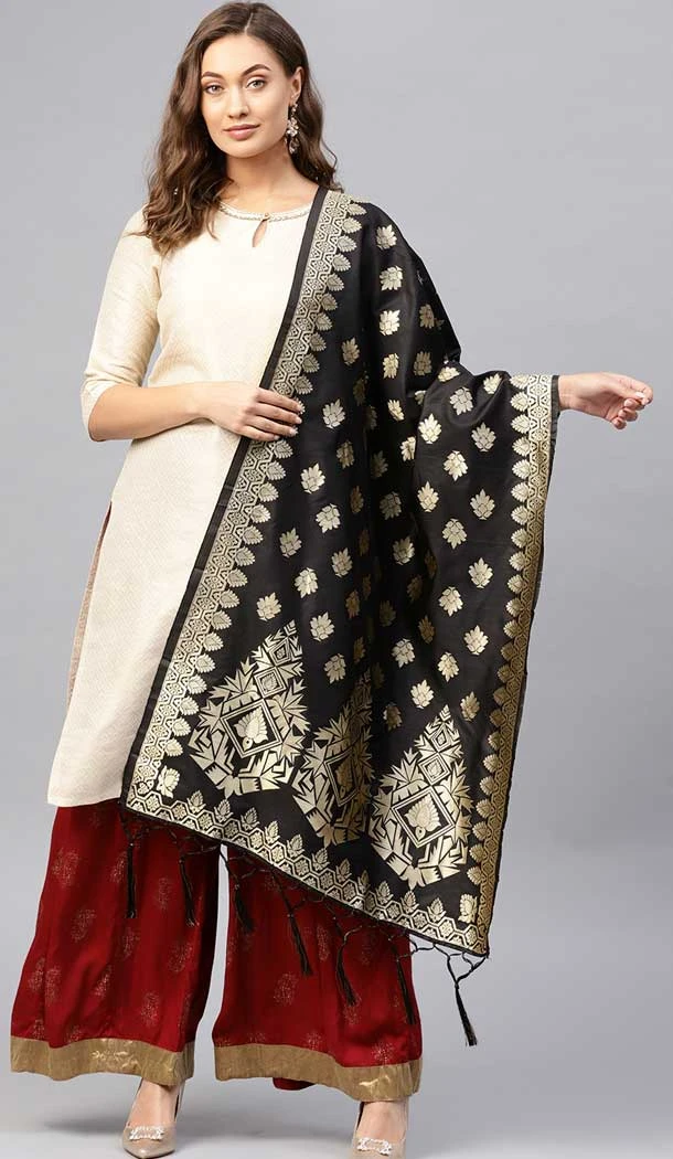 Marvelous Black Color Banarasi Silk Designer Dupatta -743591989