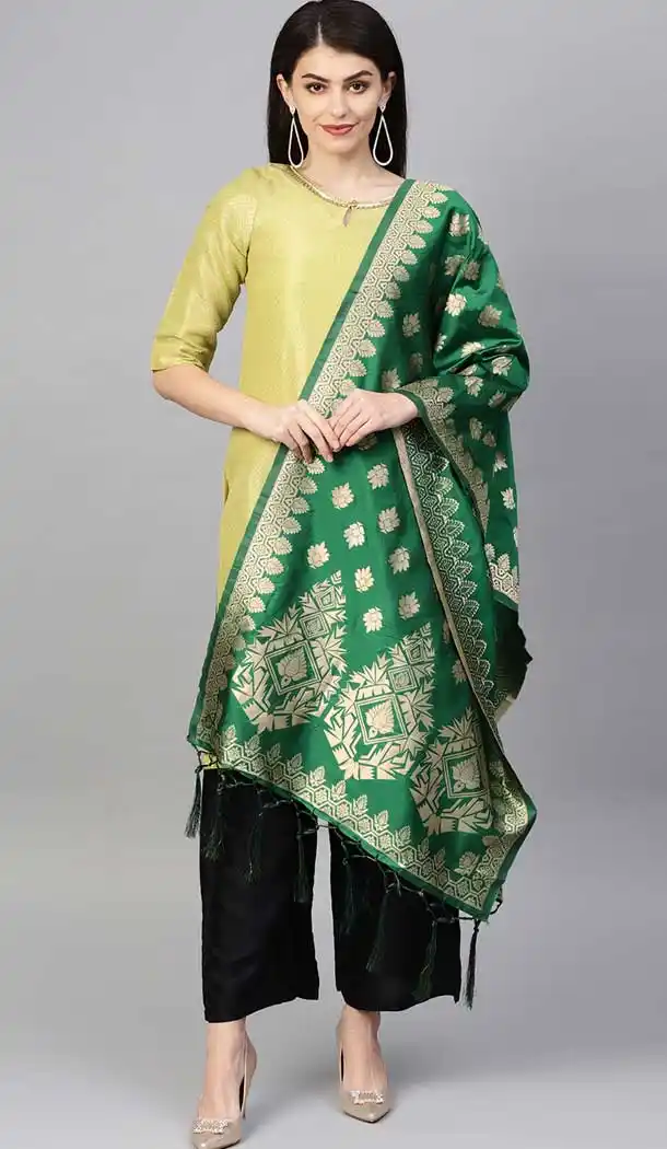 Charming Green Color Banarasi Silk Designer Dupatta -743591990