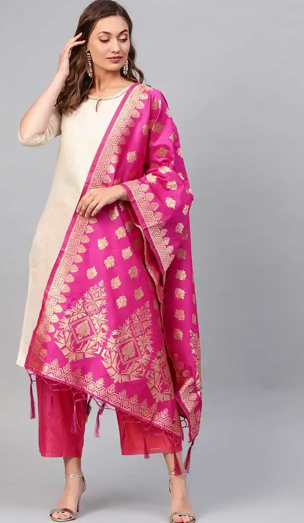 Divine Rani Pink Color Banarasi Silk Designer Dupatta -743591994