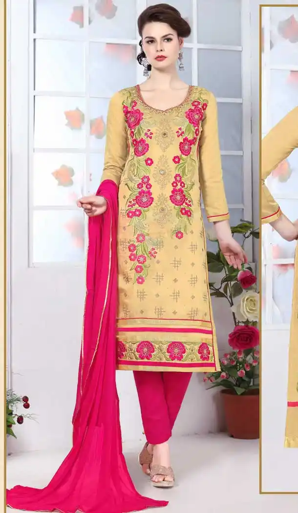 Dark Cream Color Pure Glass Cotton Casual Office Wear Salwar Kameez -770294704