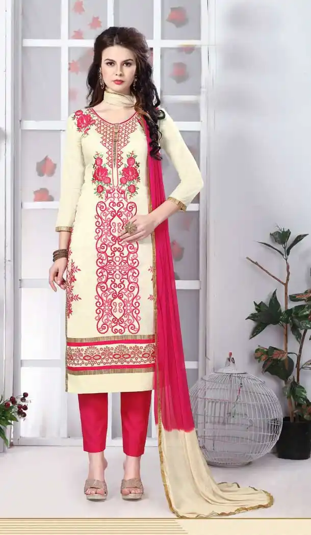 Off White Color Pure Glass Cotton Casual Office Wear Salwar Kameez -770294706