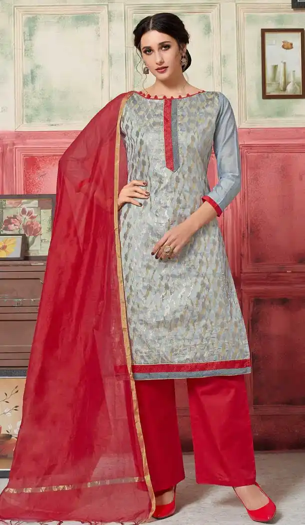 Scintillating Grey Color Fancy Jacquard Casual Wear Salwar Kameez -770394714